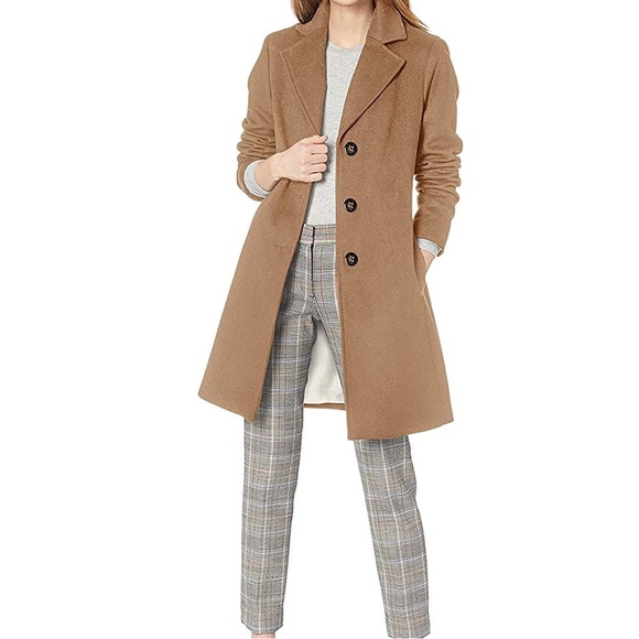 Calvin Klein Wool-Blend Button Front Coat in Camel size 2 - Picture 11 of 15